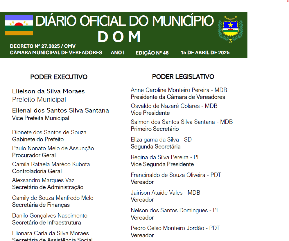  DIÁRIO OFICIAL - EDIÇÃO N° 46 - 15 DE ABRIL DE 2025